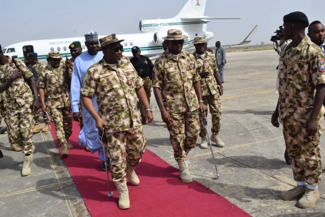 HONOURABLE MINISTER OF DEFENCE LEADS SERVICE CHIEFS TO MAIDUGURI